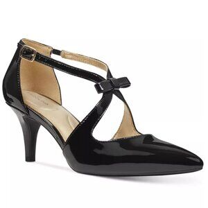 Bandolino Heels Womens 7.5M Black Zeffer Bow Detail Coquette Strappy Dress Pumps